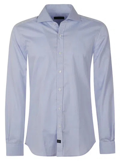 Fay French Collar Long-sleeved Shirt With Button-down Front In Blue