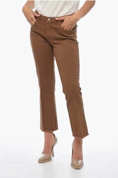 Fay Fringed Cropped Denims With Back Logo In Brown