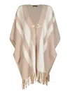 Fay Fringed Hem Stripe Patterned Cape In Multicolor