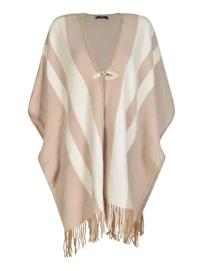 FAY FRINGED HEM STRIPE PATTERNED CAPE