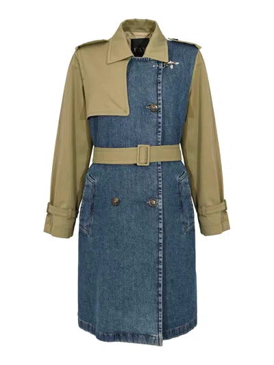 Fay Blue/green Cotton Drill And Denim Trench Coat In Brown