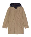 Fay Gabardine Hooded Trench Coat In Brown