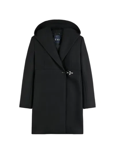 Fay Gancio-fastening Hooded Coat In Black