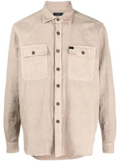 Fay Garment-dyed Over Shirt In Canvas In Beige