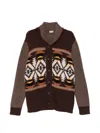 Fay Geometric-pattern Shawl-collar Cardigan In Brown