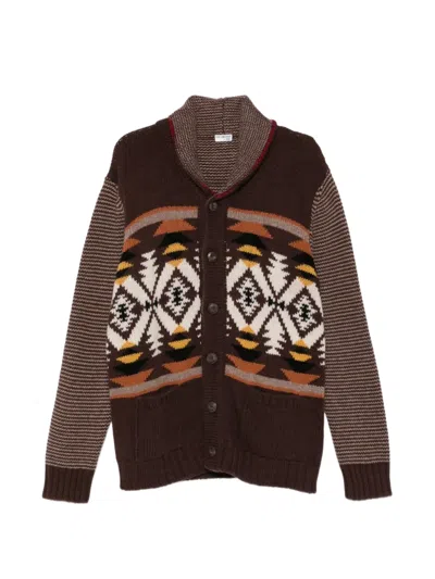 Fay Geometric-pattern Shawl-collar Cardigan In Brown