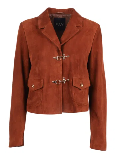 Fay Giacca 2 Ganci Crop M/corta In Brown