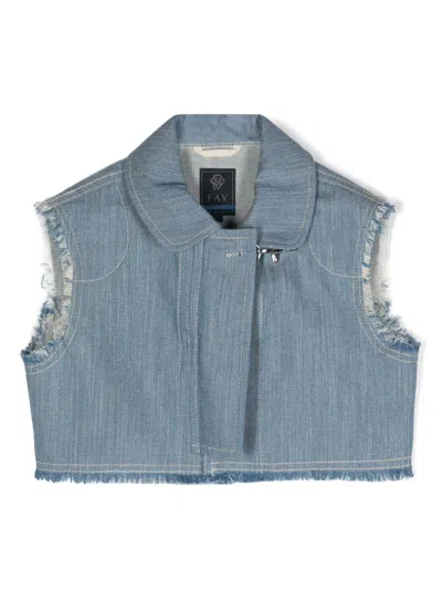 Fay Kids' Frayed-detail Denim Gilet In Blue