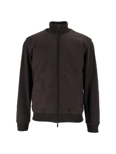 Fay Lambskin Embroidered Ribbed Leather Jacket In Brown