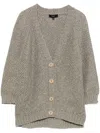 Fay Gray Cardigan With Deep V-neck And Button Detail In Grey