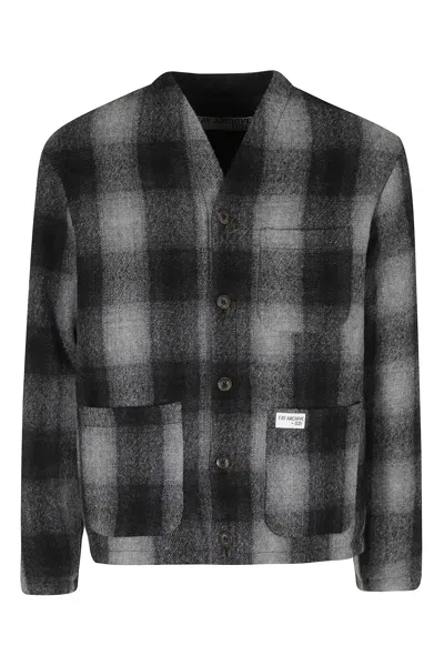 Fay Gray Dual Gear Reversible Checkered Wool Cardigan In Grey