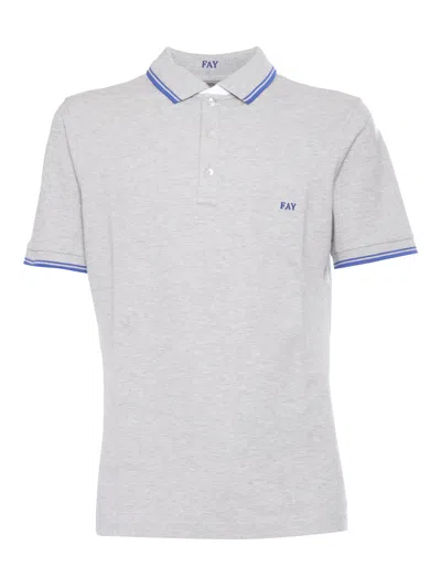 Fay Logo-embroidered Polo Shirt In Gray