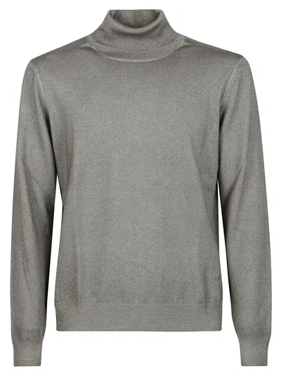 FAY GREY FITTED VIRGIN WOOL TURTLENECK SWEATER