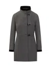 Fay Grey Solid Mandarin Collar Trench Coat In Grey