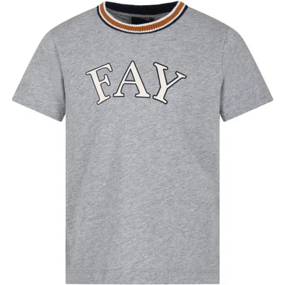 Fay Kids' Grey T-shirt For Boy With Logo Print