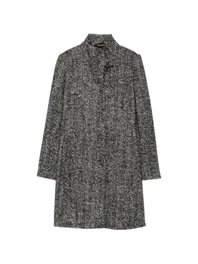 Fay Herringbone-pattern Funnel-neck Coat In Gray