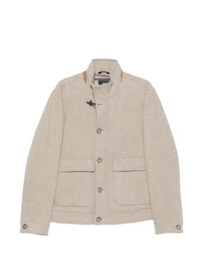 Fay Herringbone-pattern Hook-fastening Coat In Neutrals