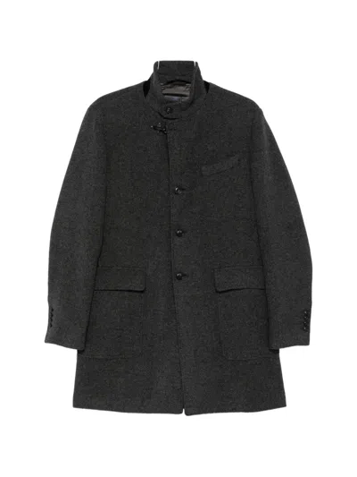 Fay Herringbone-weave Hook-fastening Coat In Gray