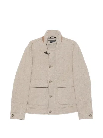 Fay Herringbone-weave Lobster-clasp Coat In Neutral
