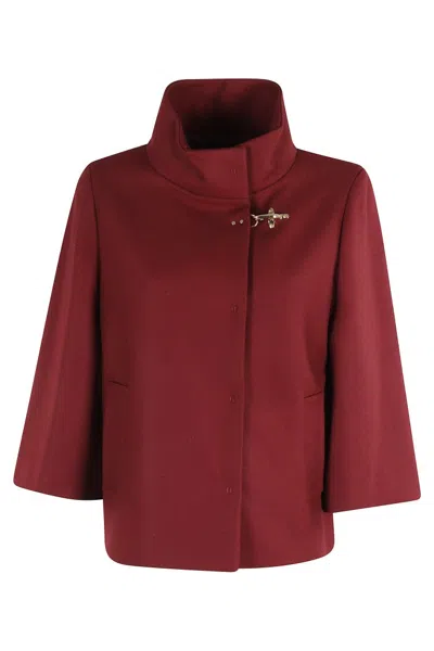 FAY HIGH COLLAR BURGUNDY SHORT COAT