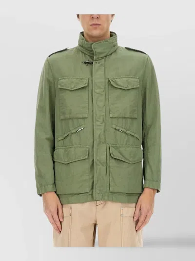 Fay High Collar Jacket Pockets In Green