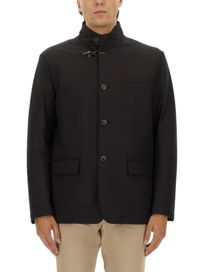 FAY HIGH COLLAR JACKET WITH UNIQUE HOOK CLOSURE AND FLAP POCKETS