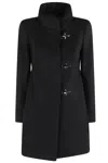Fay Tailored Black Coat With High Collar In Black