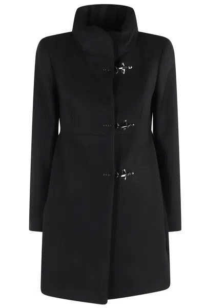 Fay High-collared Black Wool-blend Coat In Blue