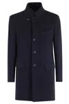 Fay Double Wool Blend Coat With Iconic Hook Closure And Flap Pockets In Black