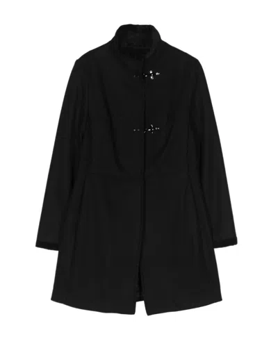 Fay High-neck Clasp-detail Wool Coat In Black