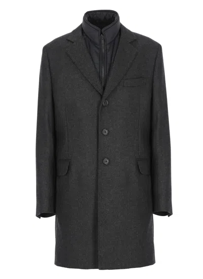 Fay High-neck Layered Buttoned Coat In Grey