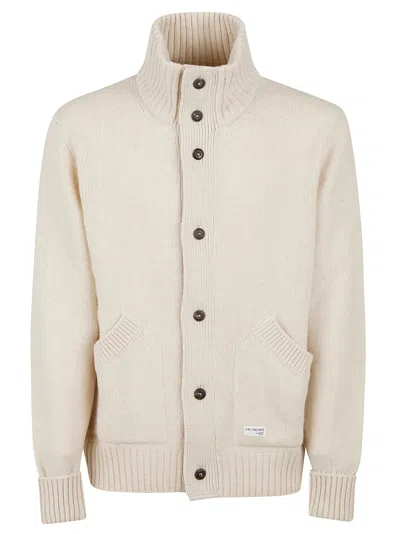 Fay High-neck Logo Patched Knit Jacket In Panna