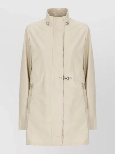 Fay High Neck Long Waterproof Jacket Adjustable Waist In Neutral