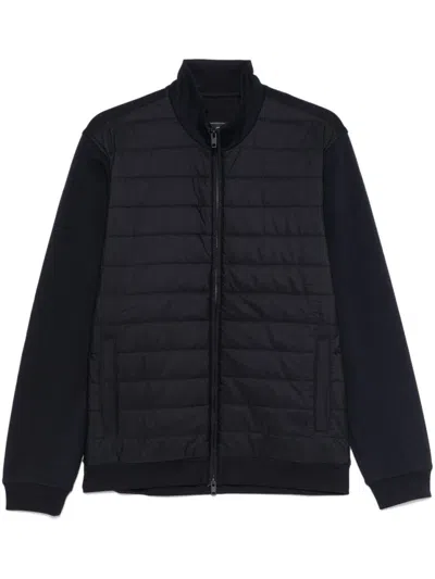 Fay High Neck Quilted Panel Sweater In Blue