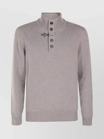 Fay High Neck Sweater Button Detailing In Gray