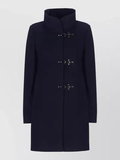 Fay High Neck Virgin Wool Long Coat In Blue