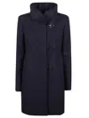 Fay High-waisted Blue Wool Blend Coat With Iconic Closure In Black