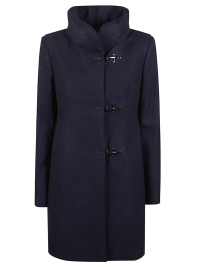 Fay High-waisted Blue Wool Blend Coat With Iconic Closure In Black