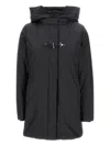 Fay Hooded Black Jacket With Quilted Detailing And Toggle Closure In Black