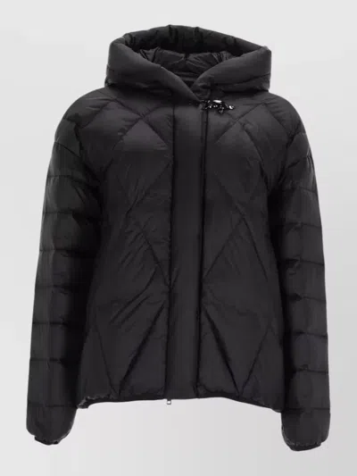 Fay Hooded Casual Quilted Jacket Long Sleeves In Black
