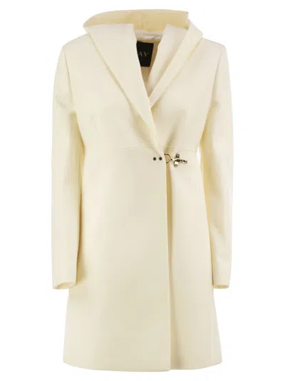 Fay Hooded Coat With  Hook Fastening In White