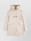 Fay Hooded Coat With Flap Pockets And Quilted Detail In Neutral