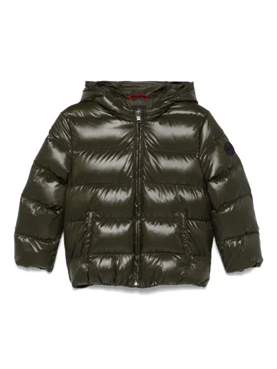 Fay Kids' Hooded Down Jacket In Green