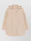 Fay Hooded Midi Parka Coat Drawstring Waist In Neutral