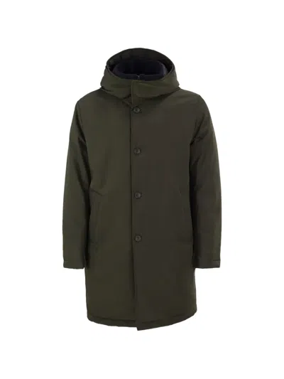 Fay Hooded Padded Single Breasted Coat In Green