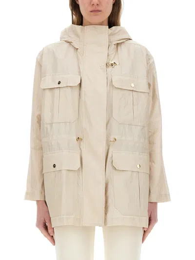 Fay Linen And Cotton Canvas Parka In Brown