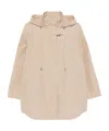 Fay Hooded Midi Parka Coat Drawstring Waist In Brown