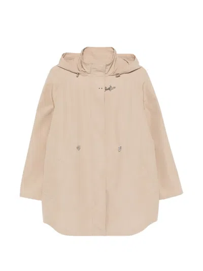 Fay Hooded Midi Parka Coat Drawstring Waist In Neutral