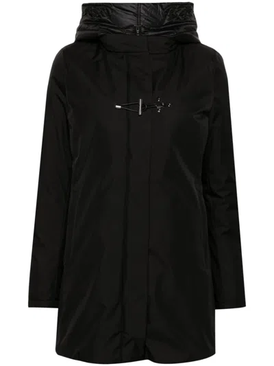 Fay Black Virgin Wool Blend Felted Quilted Coat