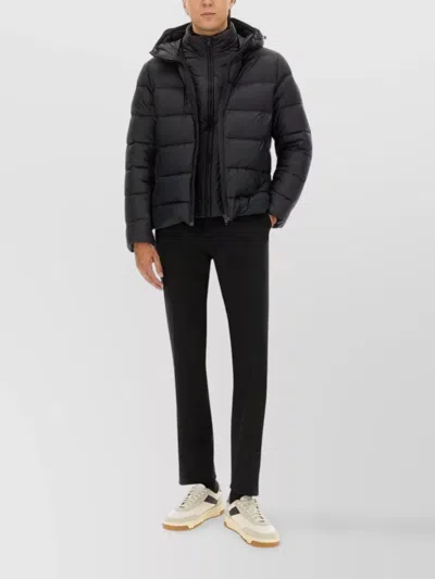 Fay Hooded Quilted Jacket Side Pockets In Black